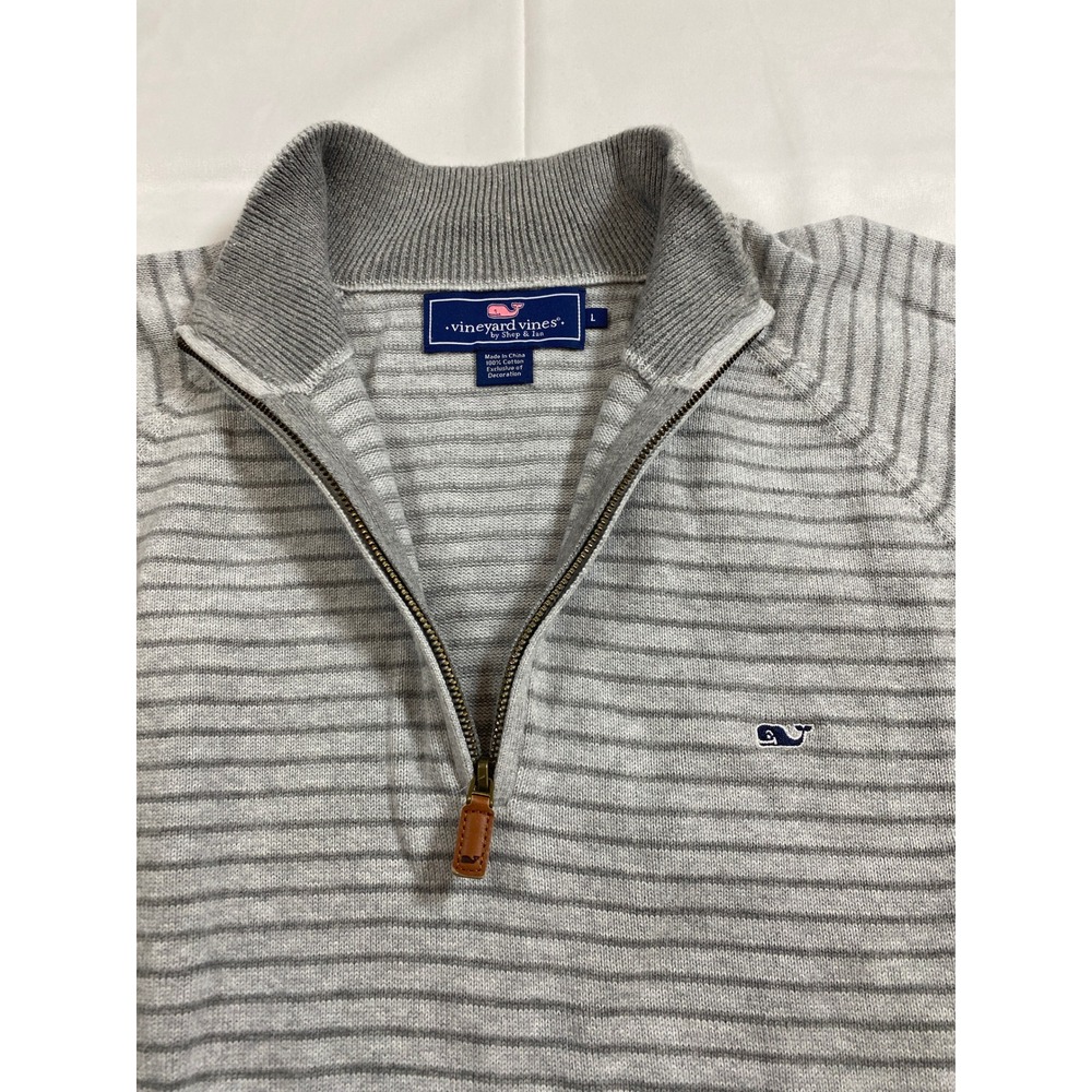 Vineyard‎ Vines Striped Quarter Zip Sweater Mens Large Gray Cotton Pullover